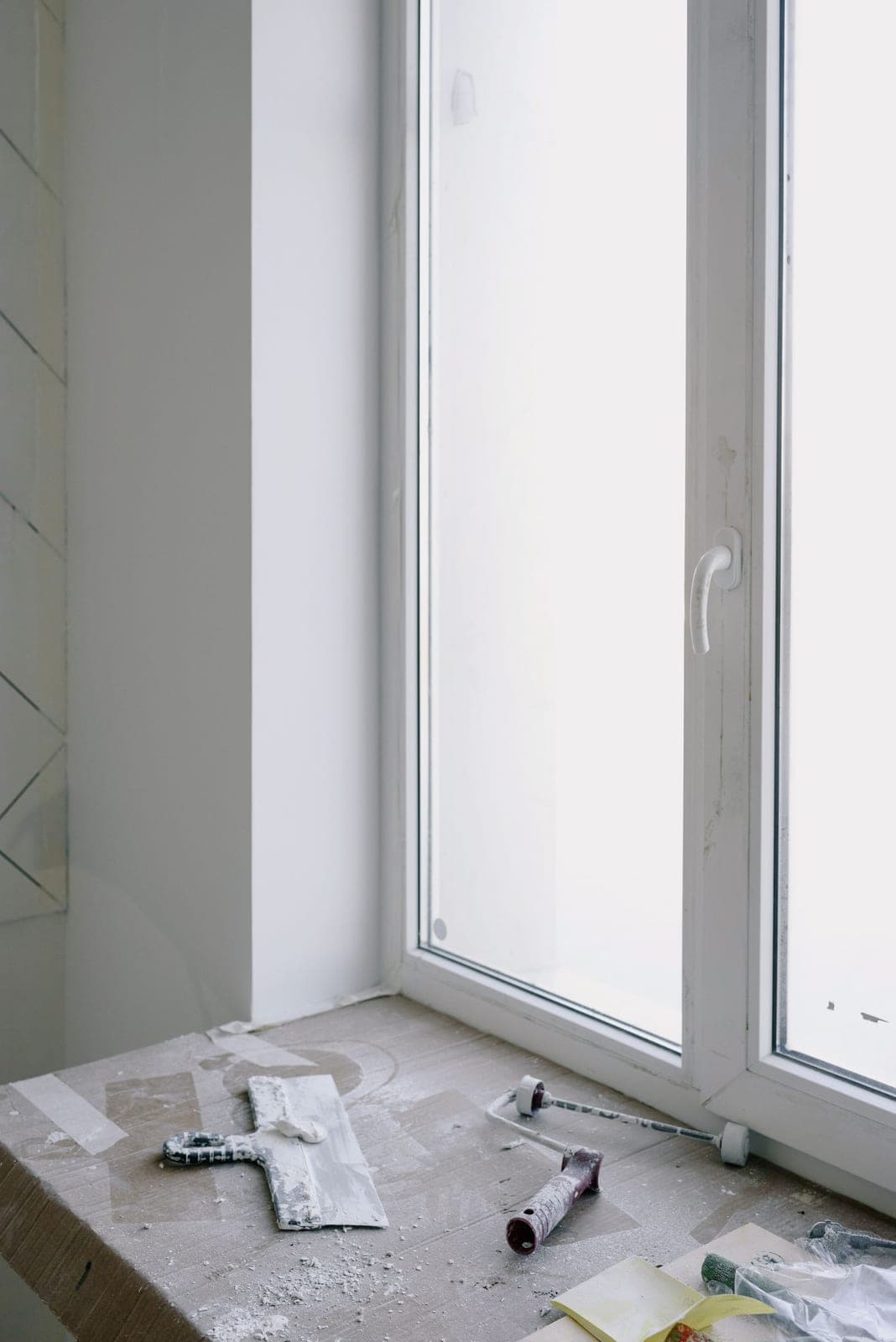New window set in a freshly finished opening before the trim goes on